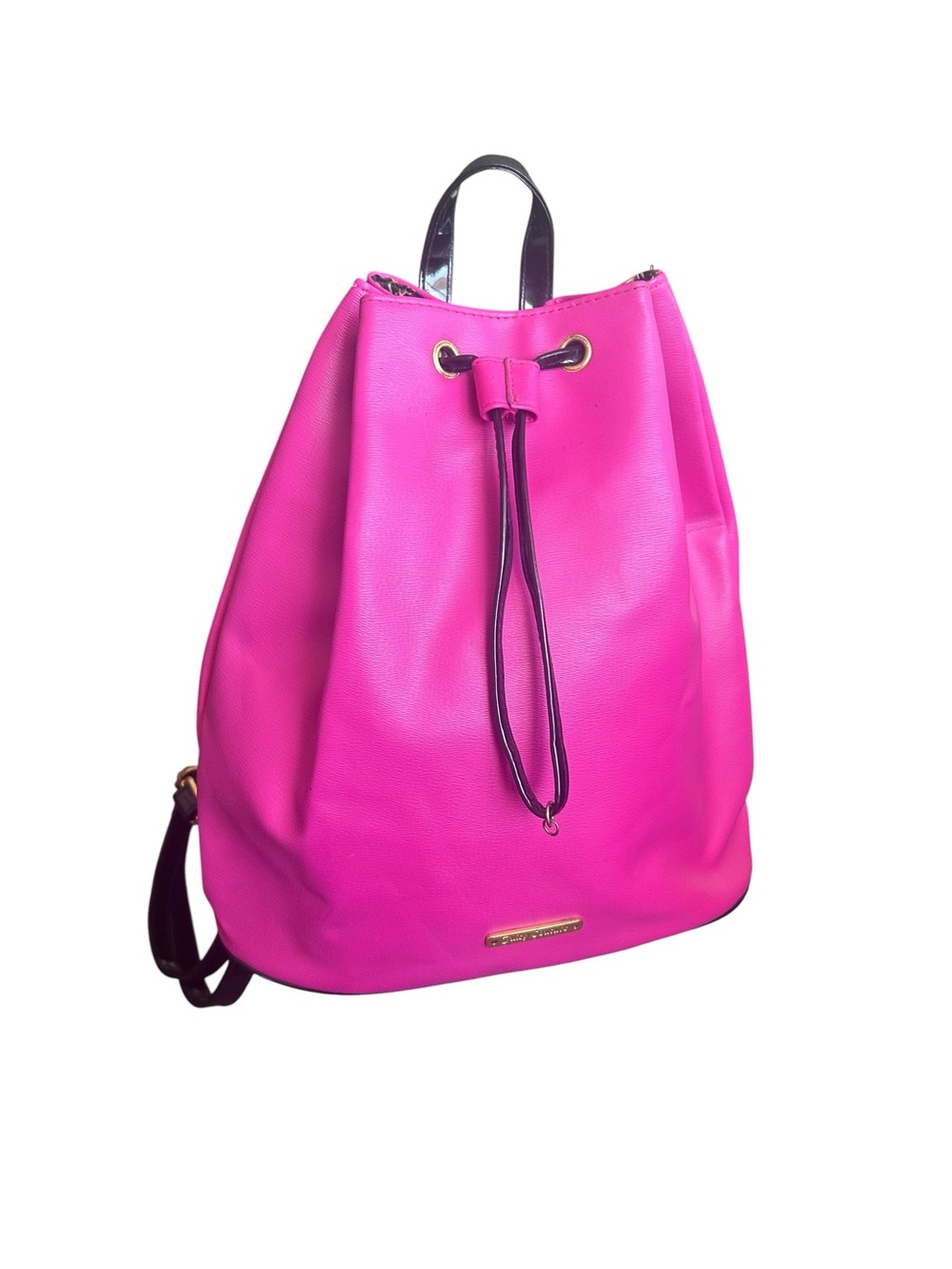 Juicy Couture Vibrant Pink Drawstring Backpack with Gold Accents